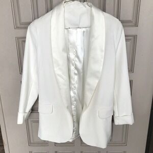 Bar111 White Tuxedo Jacket Ladies SzXS Satin Lapels Lined Pockets Open Front Use